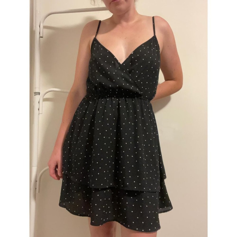 B&W Polka Dot Tiered Hem Mini Dress - Size M  Tags ripped out